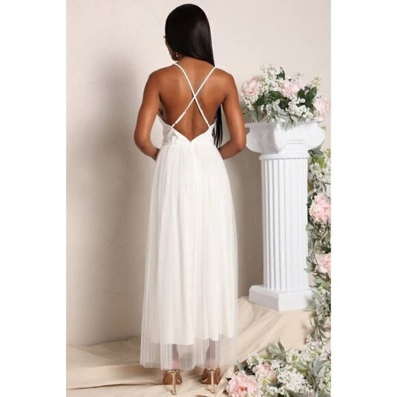 Blashe Mesh Overlay Maxi‎ Surplice V-Neckline Dress White Size Small - Picture 3 of 4